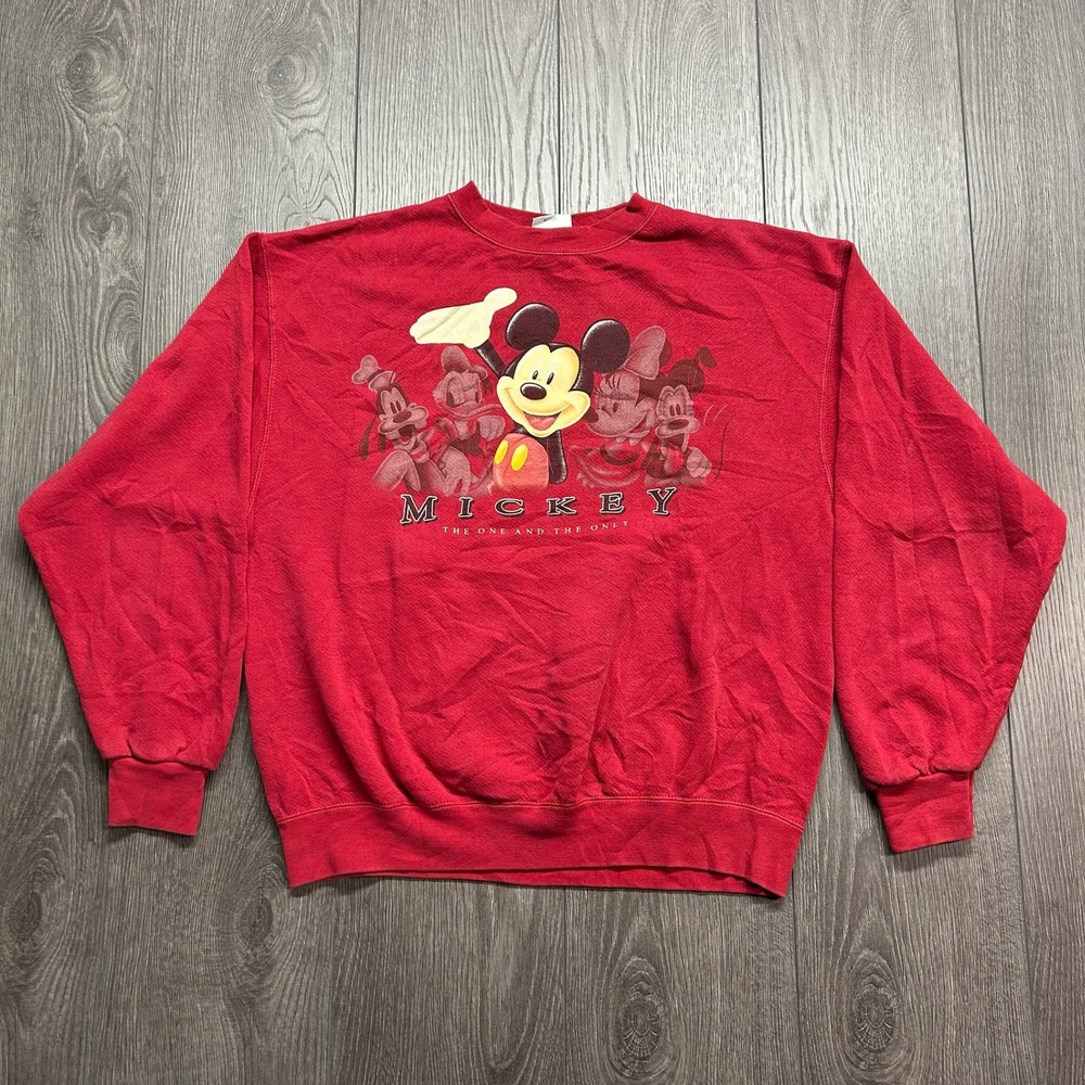 Vintage Disney Store Mickey Mouse and Friends Small Red Crewneck Sweatshirt Mens
